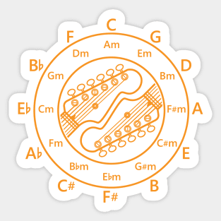 Circle of Fifths Electric Guitar Headstock Outlines Orange Sticker